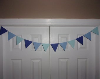 4inch Pennant Flag Garland Blue Ombre Shades Cardstock Paper Bunting Photo Prop Backdrop Baby Shower Banner Birthday 4" triangles