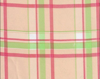 Plaid Oilcloth Fabric in Pink and Lime