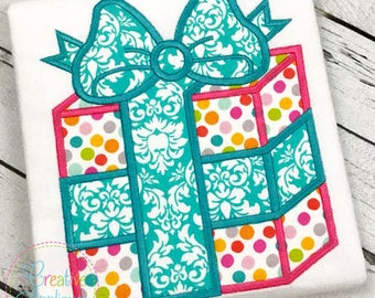 Gift Present Applique Digital Machine Embroidery Design 4 Sizes