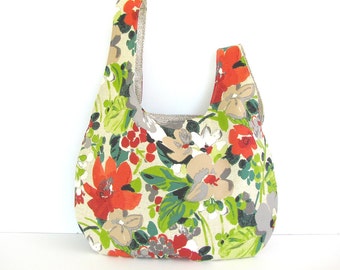 Crochet Knitting bag, Project tote, Japanese Knot handbag, Gift for knitters - Flower Jungle Market bag