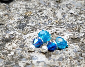 Blue Silver Crystal Dangling Earrings Silver Earrings