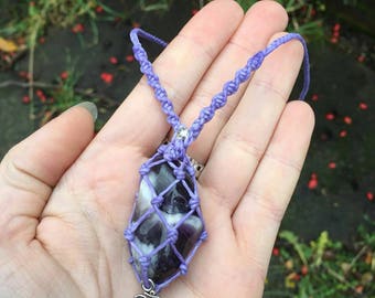 Amethyst Chevron Macrame Necklace