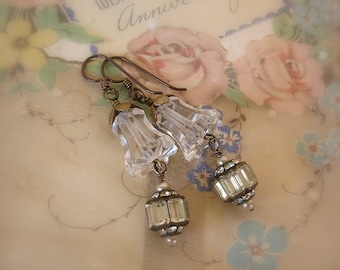 for whom the bell tolls one of a kind vintage assemblage earrings eXquisite vintage cut crystal bells mid century rhinestone rondelles