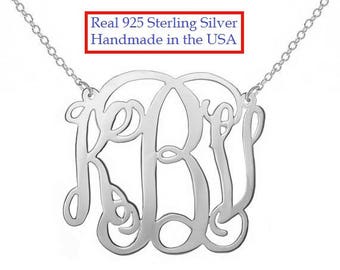 SALE Personalized Silver Monogram Necklace, 1 inch (small) Any initial Silver Monogram, made with 925 sterling silver