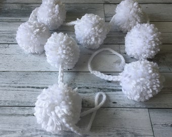 White Pom Pom Garland - Party Garland - Valentine Decor - Wedding Decor- Baby Shower - Neutral Garland