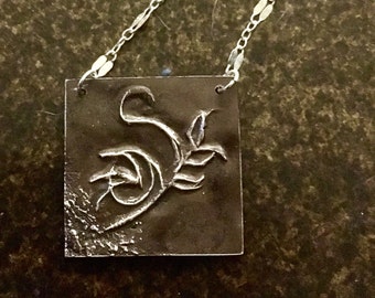 Sterling silver necklace square necklace flower necklace modern Necklace oxidized necklace Handmade Square necklace Silver Floral necklace