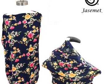Nursing Cover Scarf, Breastfeeding Scarf, Nursing Poncho, Nursing Scarf, Breastfeeding Cover, Navy, FLORAL, Jasemet Cover