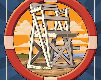 Bethany Beach, Delaware - Lifeguard Chair (Art Prints available in multiple sizes)