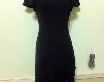 80s Black Evening Dress Beaded Maxi Dress Party Dress Hem Formal Black Evening Dress Mother of the Bride Dress size 8 Bust 34"