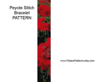 Red Geraniums Peyote Stitch Bracelet Pattern and Bead Loom Bracelet Pattern