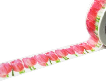 Pretty Pink Tulips Washi Tape / Lovely Floral Tulip Design Tape