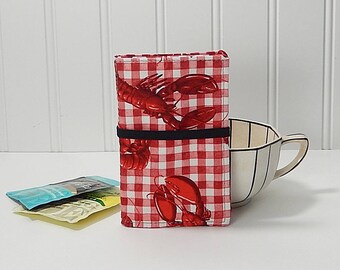 Tea wallet - Lobster tea wallet -tea caddie - Travel tea bag case wallet for teabags - 4 pockets - red lobster - tea party favor