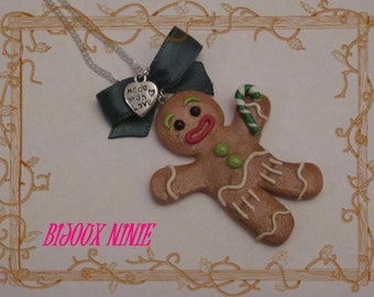 Polymer clay gingerbread cookie necklace