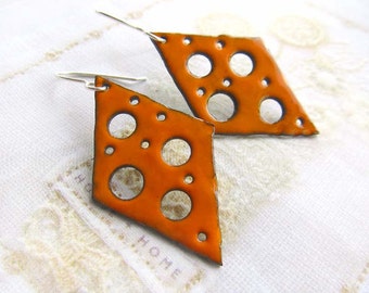 Orange earrings boho earrings rustic Enamel earrings torch fire enamel jewelry Artisan jewelry
