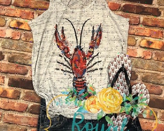 ON SALE Crawfish Shirt, Watercolor Crawfish Shirt, Crawfish Tank Top, New Orleans Crawfish t-shirt