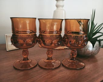 Set of 3 Vintage Amber Glass Chalices