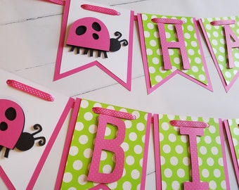 Ladybug Banner first Birthday Ladybug Party Decorations Ladybug Party Lady bug Happy Birthday Ladybug Banner 1st birthday Green Pink