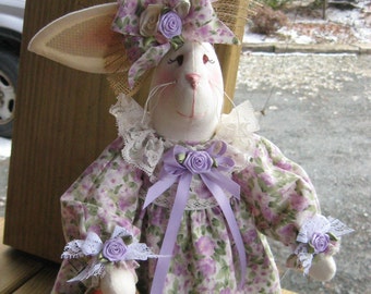 Shabby Chic Bunny, Country Bunny, Victorian Bunny, Easter Decor Bunny, Handmade Fabric Bunny, Fabric Bunny Doll