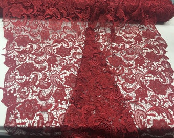 Fascinating Burgundy light weight guipure design-prom-nightgown-decorations-sold by the yard