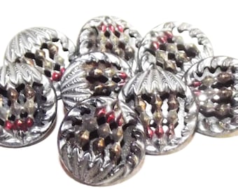 Antique Buttons ~ Metal Button Set ~ Lovely Twinkle Back Buttons ~ Tinted Buttons Set of 8