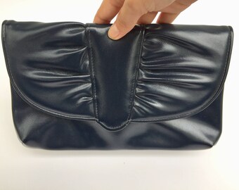 Vintage 80s / 90s Navy Blue Cinched Clutch Purse
