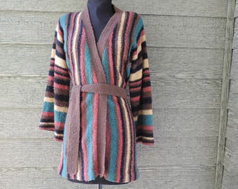 70s bell sleeve sweater vintage boho striped earthy space dyed knit large XL