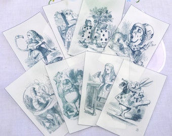 Edible Alice in Wonderland Illustrations 8 Black & White Wafer Paper Images Cake Decorations Wedding Toppers Mad Hatter Tea Party Decor RTD