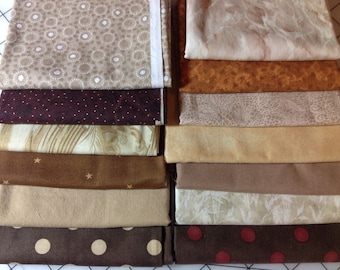 Brown, Cream and Tan Fabric Bundle - 13 fabrics - 100% cotton