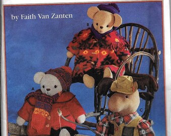 Simplicity 9278 Bear And Moose Sutted Animal Doll And Clothing By Faith Van Zanten Sewing Pattern UNCUT
