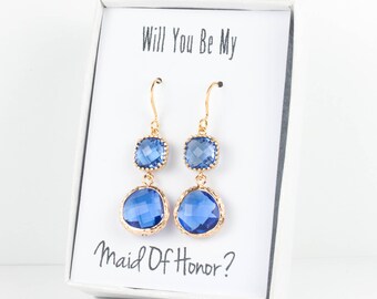 Long Sapphire Blue Gold Earrings, Gold Sapphire Earrings, Bridesmaid Jewelry, Blue Wedding Jewelry, Blue Gold Earrings, Bridesmaid Earrings
