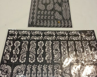 2 Big Reusable Mehndi Henna Rubber Self Stick Stencil Template.