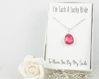 Fuschia Silver Necklace, Bridesmaid Fuschia Necklace, Pink Wedding Accessories, Bridesmaid Necklace, Bridesmaid Jewelry