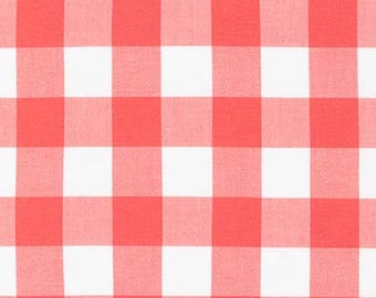 Coral 1" Plaid Cotton, Carolina Gingham, Scarf Fabric,Coral White Plaid Quilting fabric,Apparel Fabric, Gingham cotton Scarf, Robert Kaufman