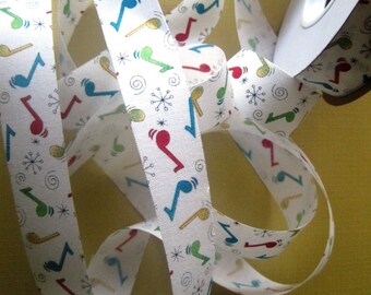 Music Fest Cotton Ribbon Trim, Multi / White, 7/8" inch wide, 1 yard, For Scrapbook, Stationery, Gifts, Decor, Accessories, Mixed Media