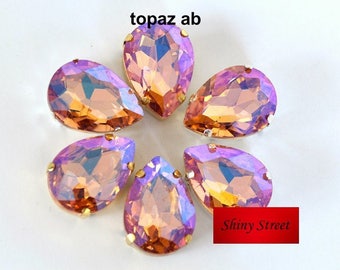 All Sizes 14 AB colors Drop Sew On Crystals With Silver Claw Teardrop Sewing Rhinestone