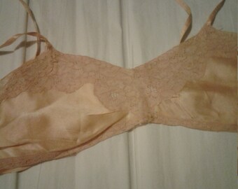 Vintage Peach Lace and Silk Flapper Bralette