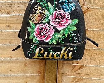 Hand painted faux leather backpacks