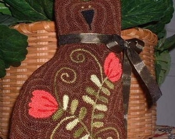 Primitive Needle Punch Pillow Tulip Kitty