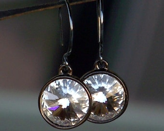 Vibrant Swarovski Crystal and Oxidized Sterling Silver Earrings