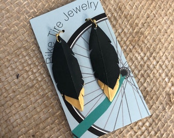 Gold dipped recycled bike tube earrings