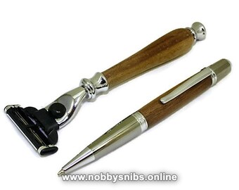 Handmade Wooden Pen and Matching Gillette Mach 3 Shaving Razor Handle. Fantastic Gift Idea for Fathers Day. #33