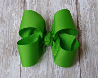 Apple Green Large Hair Bow 4" Alligator Clip Girls Hairbow 4" Green Hair Bow Large Hair Bow Girl Hairbow Apple Green Girls Bow