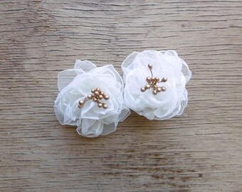 Mini FairytaleFlower Hair Flowers in White and Gold - White Flower Hair Clips - Bridal Hair Flowers - Flower Girl Hair Pins