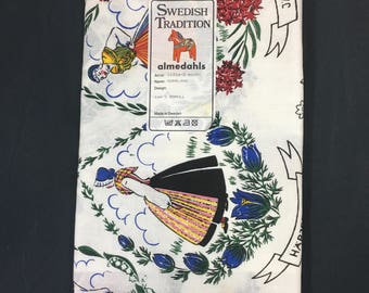 Almedahls Tablecloth, Vintage Swedish Tablecloth, Unused w/ Tag, 36 x 36, Cotton Tablecloth, Artist Norrland, Vintage Linens, Made in Sweden