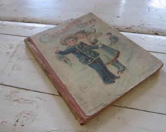 Antique Childhood Days Annual, Unique Nursery Bookshelf Decoration, Gift for New Baby Parents, Original Illustrated Book Kids Presents
