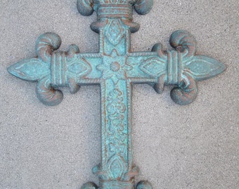 Decorative 9 X 12 Cast Iron Christian Wall Cross Beautifully Hand Finished- Home Decor Wall Art-Inside & Outdoor Use