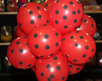 ladybug birthday balloons, miraculous party supllies, mickey party, Red Black Polka Dot Balloons, Birthday Party, Wedding Baby Bridal