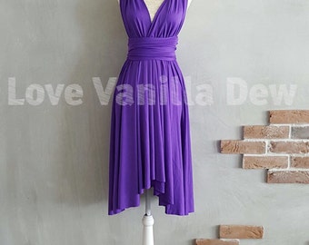 Bridesmaid Dress Infinity Dress Bright Purple Knee Length Wrap Convertible Dress Wedding Dress