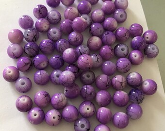 Set of 75 round 8 mm purple glass bead