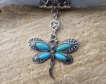 Dragonfly scarf ring pendant with turquoise stones to thread your favourite scarf through
